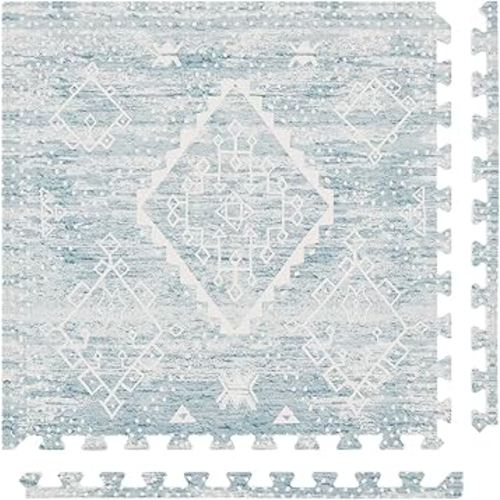 Baby Play Mat – 4x8 Indigo Ula – Set of 8 Tiles – Cushioned EVA Foam Play Mat for Floor, Soft Interlocking Baby Crawling Mats for Hard Floors
