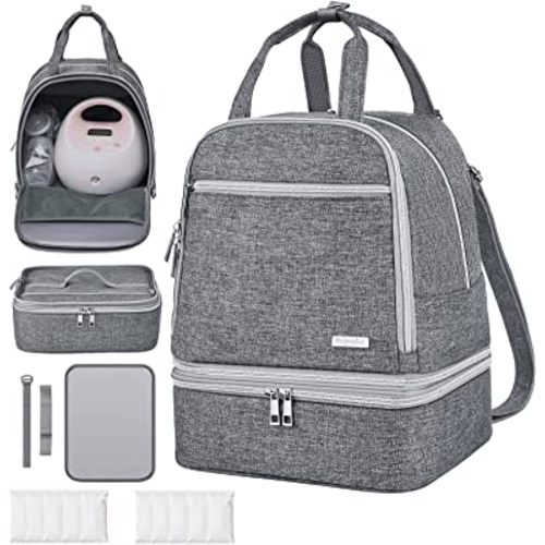 DERJUNSTAR Spectra Pump Bag, Breast Pump Backpack, Mini Pumping Bags with Pockets for Working Mom, Compatible with Spectra S1, S2, Grey