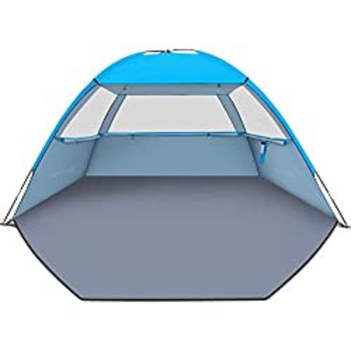 Gorich Beach Tent, Beach Shade Tent for 3/4-5/6-7/8-10 Person with UPF 50+ UV Protection, Portable Beach Tent Sun Shelter Canopy, Lightweight & Easy Setup Cabana Beach Tent - Blue - 3 person
