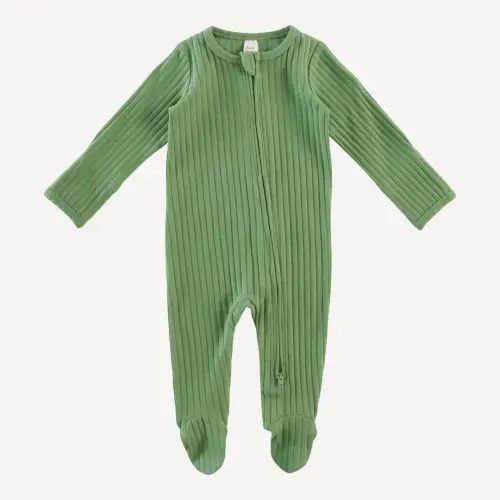 Kate Quinn long sleeve two way zipper footie | ivy | classic rib