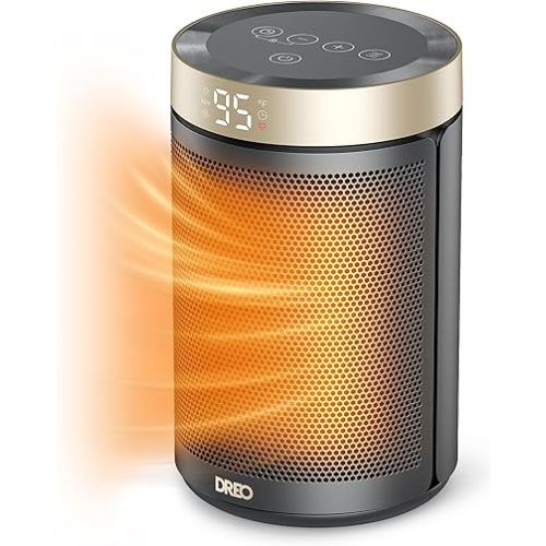 Dreo Space Heaters for Indoor Use, Portable Heater with Thermostat, 1-12H Timer, Eco Mode and Fan Mode, 1500W PTC Ceramic Fast Safety Heat for Office Bedroom Home, Gold and Black, Without Remote