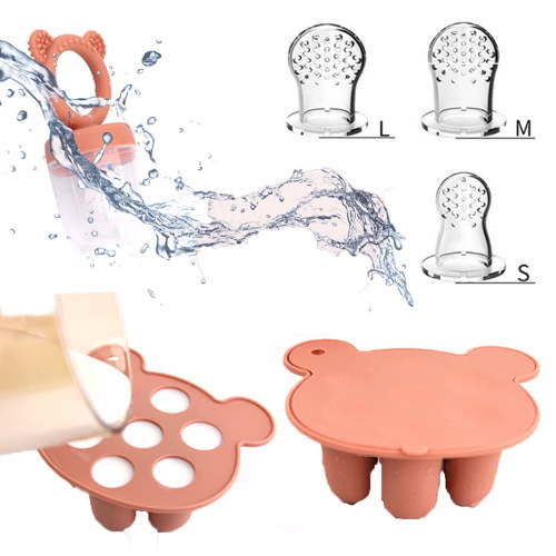 Baby Breastmilk Popsicle Molds & Baby Fruit Feeder (3 Pack),Baby Food Freezer Tray Storage Containers,for Baby Teething & Infant Self Feeding, BPA Free (Orange)