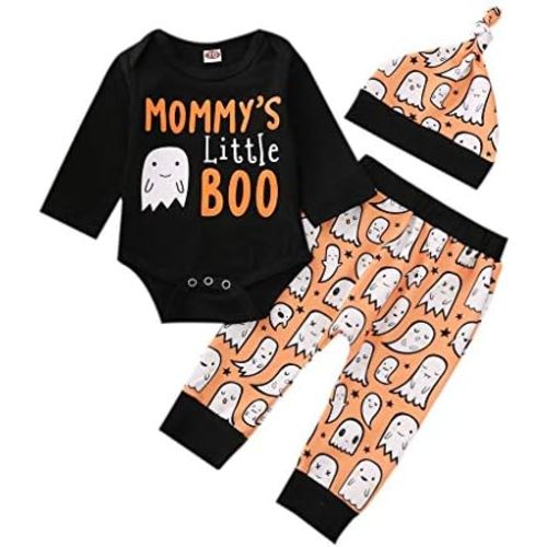 My First Halloween Baby Boy Outfit Newborn Long Sleeve Romper Pants Hat Baby Pumpkin Clothes Fall Winter Clothes