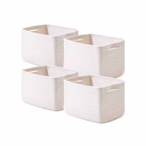 Aoibox Woven Cotton Rope Storage Baskets with Handles Off White 12.5x9.1x7.9 for Shelves Closet 4 Packs