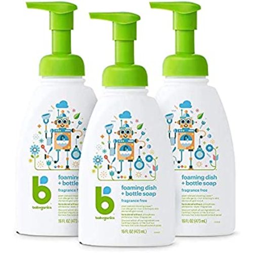 Babyganics Foaming Dish & Bottle Soap, Pump Bottle, Fragrance Free, 16oz, 3 Pack, Packaging May Vary