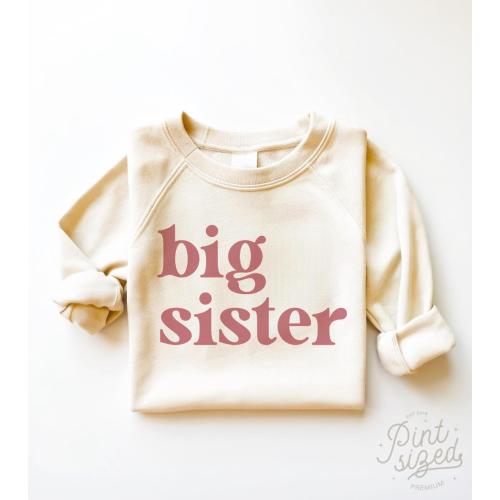 Big Sister Toddler Sweatshirt - Cute Retro Kids Pullover - Natural Big Sister Gift - Pregnancy Announcement Crew Neck