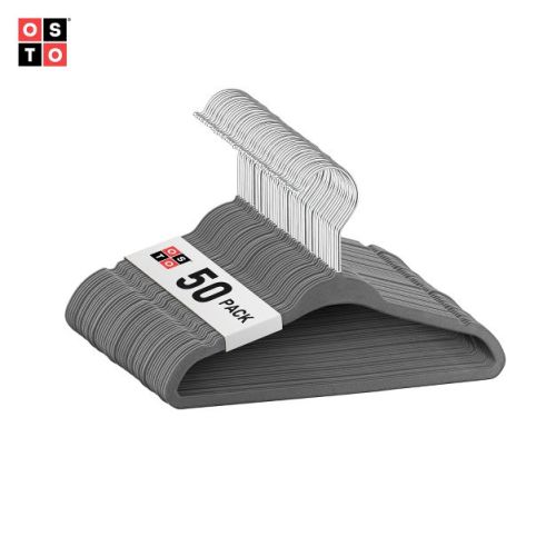 OSTO Premium Velvet Hangers for Kids, Pack of 50 Non-Slip Clothes Hangers, Thin Space-Saving with Notches and 360° Hook; 14 Inch