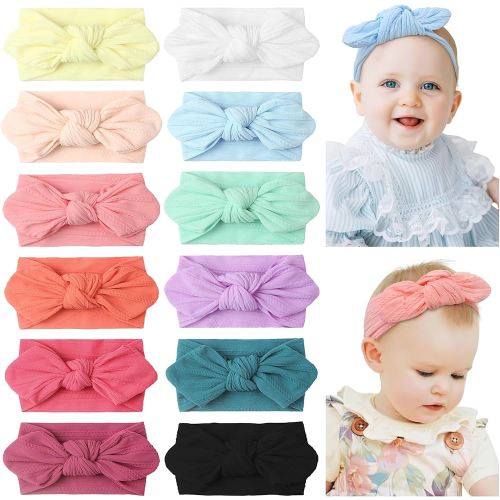 Yxiang 12pcs Baby Rabbit Ear Bows Headbands 3.5" Newborns Bows Elastics Nylon Hairbands Hair Accessories for Newborns Infants Toddlers Kids