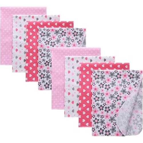 Gina Era Cotton Flannel Receiving Blankets Baby 8 Pcs, Baby Swaddle Blankets, Baby Flannel Blanket 30 X 30 Inch for Boy Girl (Style-11)