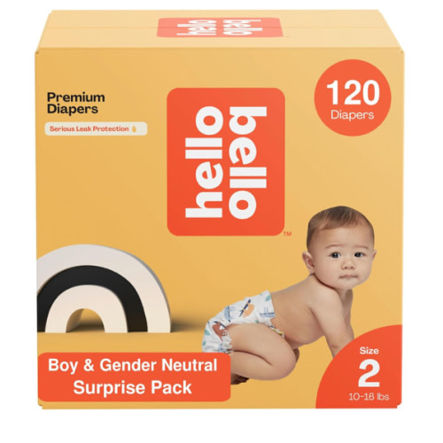 Hello Bello Diapers, Size 2 (10-16 lbs) Surprise Pack for Boys - 120 Count of Premium Disposable Baby Diapers, Hypoallergenic with Soft, Cloth-Like Feel - Assorted Boy & Gender Neutral Patterns