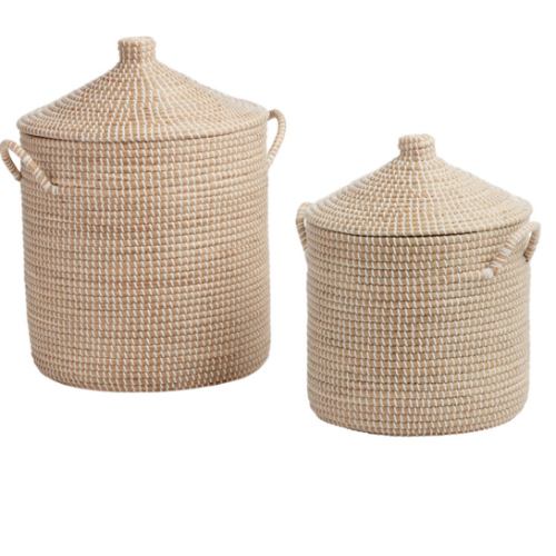 Adira White and Natural Seagrass Basket With Lid - World Market