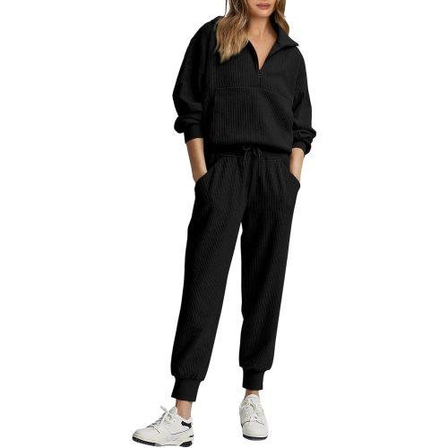 BTFBM Women's 2 Piece Tracksuit Fall Outfits 2024 Long Sleeve Half Zip Sweatshirt Sweatpants Lounge Set Sweatsuits
