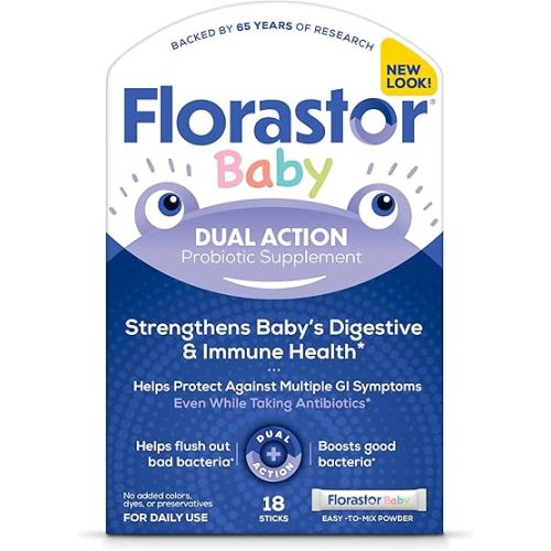 Florastor Baby Daily Probiotic Supplement, Powder Mixes with Milk, Formula or Soft Foods, Saccharomyces Boulardii CNCM I-745 (18 Powder Sticks)