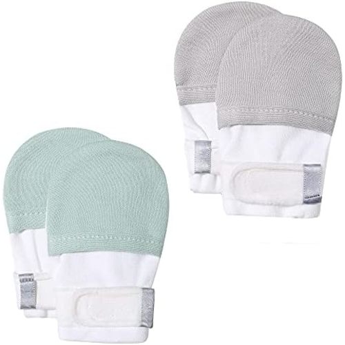 HAPIU Baby No Scratch Mittens Stay On, 100% Cotton Breathable, Adjustable Infant Gloves for Boys Girls, Newborn - 12 M