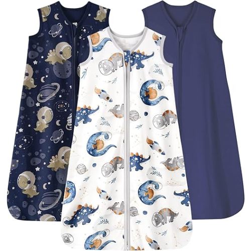 Looxii Baby Sleep Sack 0.5 TOG, 100% Cotton 3 Pack Wearable Blanket Baby Sleep Bag for Newborn Infant, 2-Way Zipper Lightweight Toddler Sleeping Sack 6-12 Months
