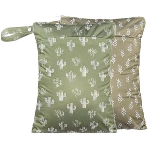 Wet Dry Bags with Two Zippered Pockets and Handle, Reusable Storage Bag for Breast Pump Parts & Baby Items, Waterproof Diaper Bags, Yoga Gym Bag for Swimsuits or Wet Clothes-2pcs, 11.8*15.75"
