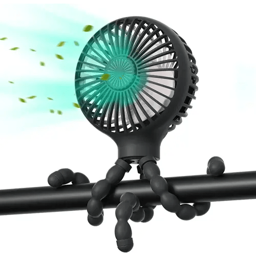 Merecefan Stroller Fan Battery Operated Upgraded Baby Fan Flexible Tripod Clip on Fan with Lights Aromatherapy 3 Speeds Mini Portable Fan for Car Seat (Black)