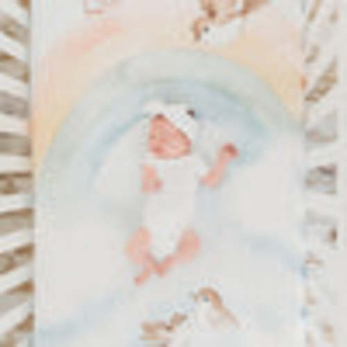 Rainbows and Birds mini crib sheet by Rookie Humans