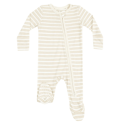 2 Way Zipper Footie - Stripe Oxford Tan