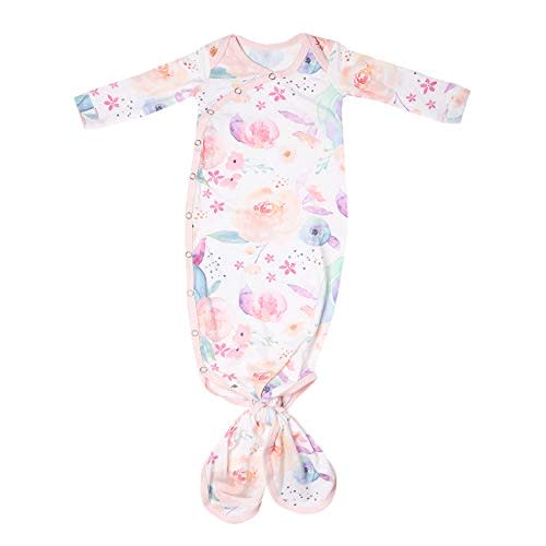 Copper Pearl Baby Gown - Knotted Newborn Sleepers for Baby Girl, Soft Stretchy Long Sleeve Infant Gowns with Bottom Tie and Hand Mittens, Perfect Hospital Coming Home Outfit (Bloom)