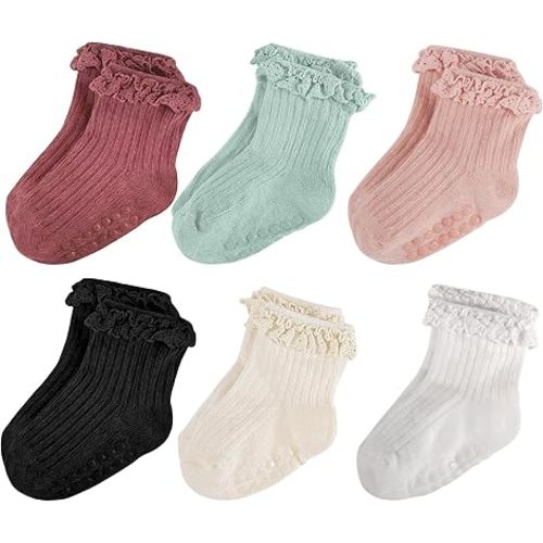 Baby Girl Ruffle Socks Non Slip Grip Socks Toddler Girls Cute Cotton Frilly Ankle Grippy Sock Newborn Infant Kids