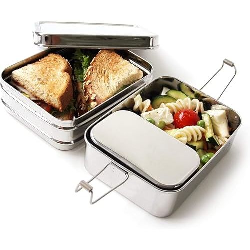 Ecolunchbox Three-in-One Stainless Steel Two Level Steel Bento Box With Snack Container Regular (1)