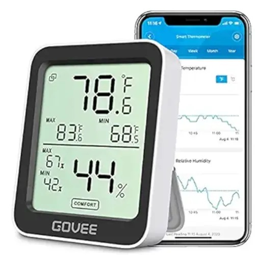Govee Hygrometer Thermometer H5075, Bluetooth Indoor Room Temperature Monitor Greenhouse Thermometer with Remote App Control, Notification Alerts, 2 Years Data Storage Export,LCD - 1 Pack - Black