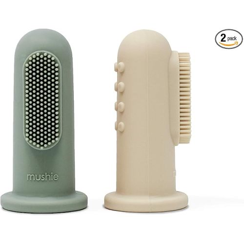 mushie Baby Finger Toothbrush (Cambridge Blue/Shifting Sand) 2-Pack