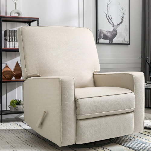 Harkawon Swivel Rocker Recliner Chair, High Back Glider with Linen Fabric, Nursery & Living Room Ergonomic Lounge Chair for Small Spaces, Beige