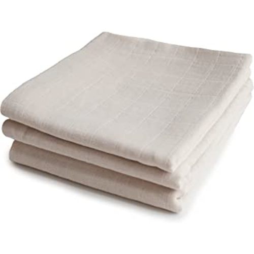 mushie Muslin Baby Cloths | 100% Organic Cotton | 23.5" x 23.5" (Fog) 3-Pack
