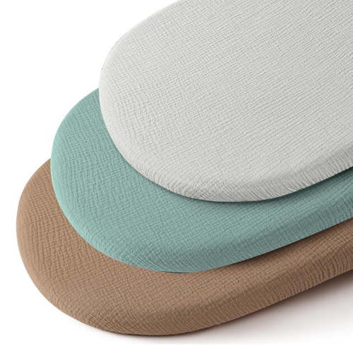 Muslin Bassinet Sheets for Baby Girl Boy, 3 Pack Soft Breathable Baby Bassinet Mattress Sheets Fit for Hourglass Oval Cradle, Moses Basket Rectangle Mattress