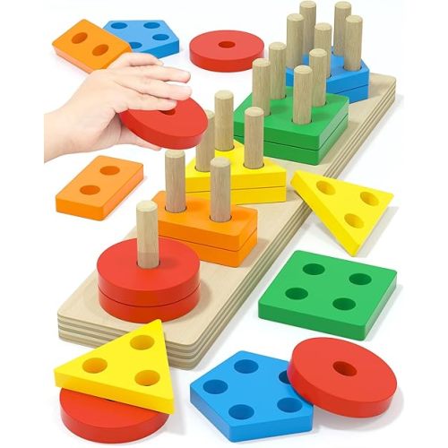 Yetonamr Montessori Toys for 1 2 3 Years Old Boys Girls Birthday Gifts, Wooden Sensory Toys for Ages 2-4 Kids Baby, Toddler Easter Basket Stuffers Learning Toy Activities Puzzles Ages 1-3