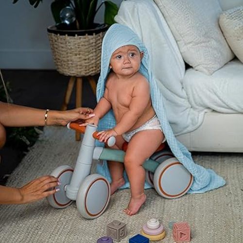 Comfy Cubs Baby Hooded 9 Layer Muslin Cotton Towel for Kids, Large 32” x 32”, Ultra Soft, Warm, and Absorbent. Baby Essentials Bath Towels, Cute Unisex Cover for Girls and Boys (Pack of 1, Sky Blue)