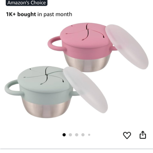 Elk and Friends Stainless Steel Snack Cups | Removable Silicone Food Catcher and Travel Lid | Spill-Proof Snack Containers for Baby, Toddler, Kids | Dishwasher Safe | 2 Pack