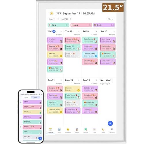 Smart Digital Calendar: 21.5-Inch Electronic Wall Calendars & Chore Chart, Full HD Interactive Touchscreen Display for Family Schedules Planner,Seamless Scheduling/Organizing-Wall/Desk Mountable