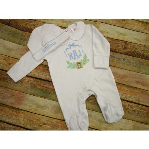 Newborn Baby Footie-Baby Boy Romper-Newborn Coming Home Outfit-Collared Footie-Teddy Bear