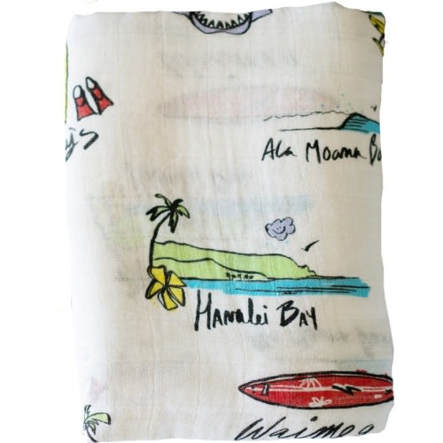 Coco Moon Surf Report Swaddle Blanket, White Multi