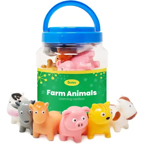 Boley Farm Animals Bath Toys Bucket - includes 12 Colorful Fun Free Bathtub Toys & Pool Toys for Kids & Toddlers Ages 2 and Up!