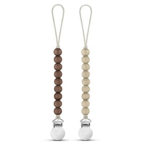 Beaded Pacifier Clip Holder for Baby Boys and Girls, Color: Mocha + tan, Size: 2 pack