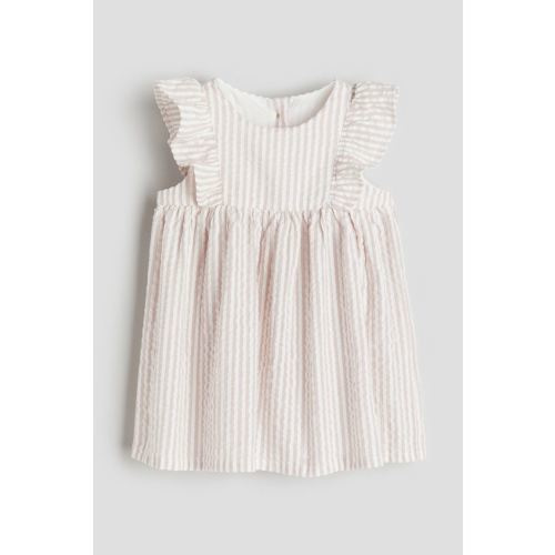 Flounce-trimmed Cotton Dress, Light dusty pink/striped