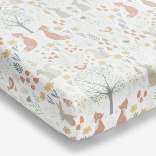 Company Kids Forest Animals Ivory Multi Organic Cotton Percale Crib Sheet