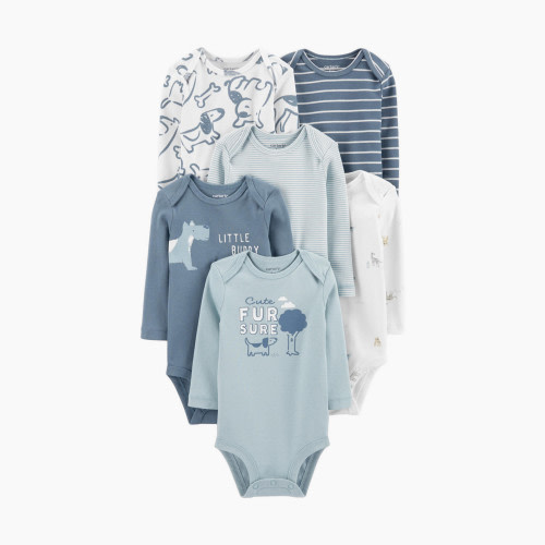 Carter's Long-Sleeve Original Bodysuits (6 Pack) - Blue Multi, 6M