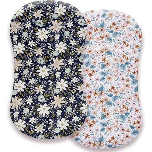 AMROSE Premium Cotton Bassinet Sheets, Fit for Halo Bassinest Swivel Sleeper, 2 Pack Hourglass Bassinet Mattress Sheet Set for Baby Girls, Soft Breathable Safe, Blossom