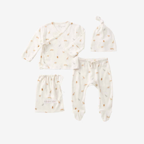 Neutral Safari Print Organic Cotton Pointelle Layette 3 Pc Gift Set MULTI / Preemie