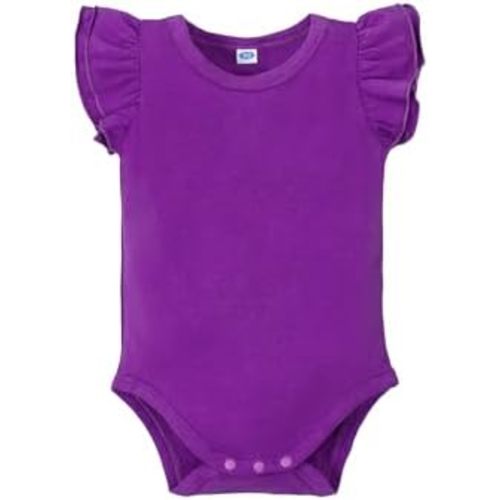 LYSMuch Baby Girls Ruffle Sleeves Bodysuit Infant Solid Color Top Jumpsuit