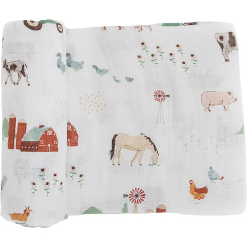Cotton Muslin Swaddle Blanket, Farmyard - Little Unicorn Swaddles & Sleep Bags | Maisonette