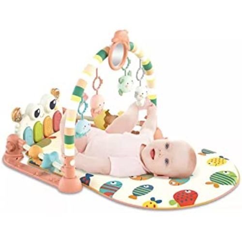 Baby Kick Piano and Play Mat - Musical Floor Activity Gym - Lay And Play With Hanging Toys For Infants - Tummy Time Mat For Babies