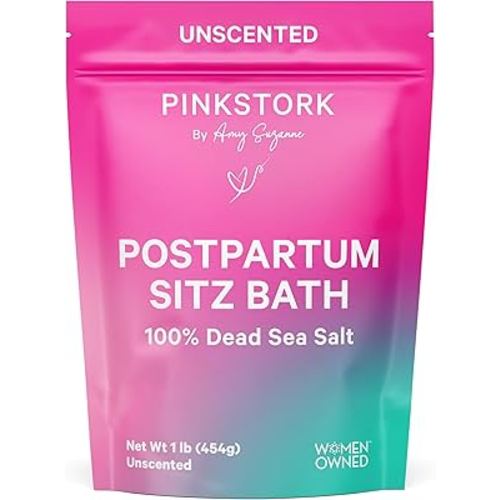 Pink Stork Postpartum Sitz Bath Soak: Dead Sea Salt for Perineal Care & Cleansing, Postpartum Recovery, Labor and Delivery Essentials, Women-Owned, Unscented, 16 oz