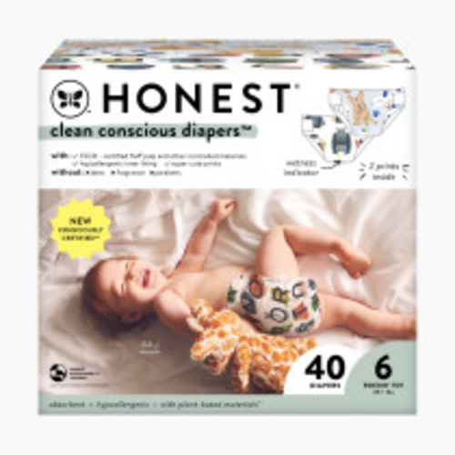 The Honest Company Clean Conscious Disposable Diapers - All The Letters + It's A Pawty, Size 6, 40 Count