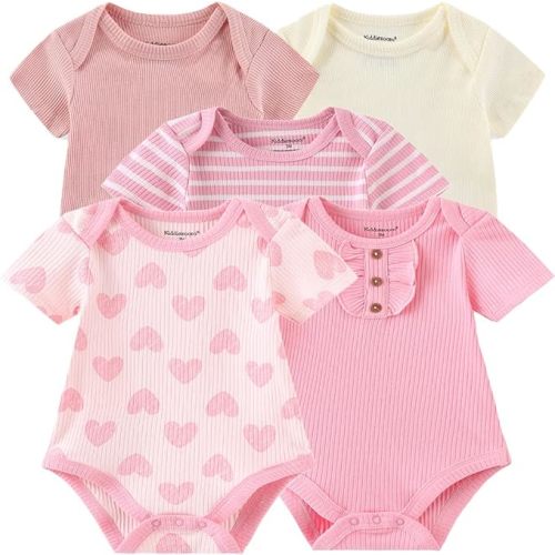 Kiddiezoom Cotton One-Piece Bodysuits, 5-Pack, 0-3 Months